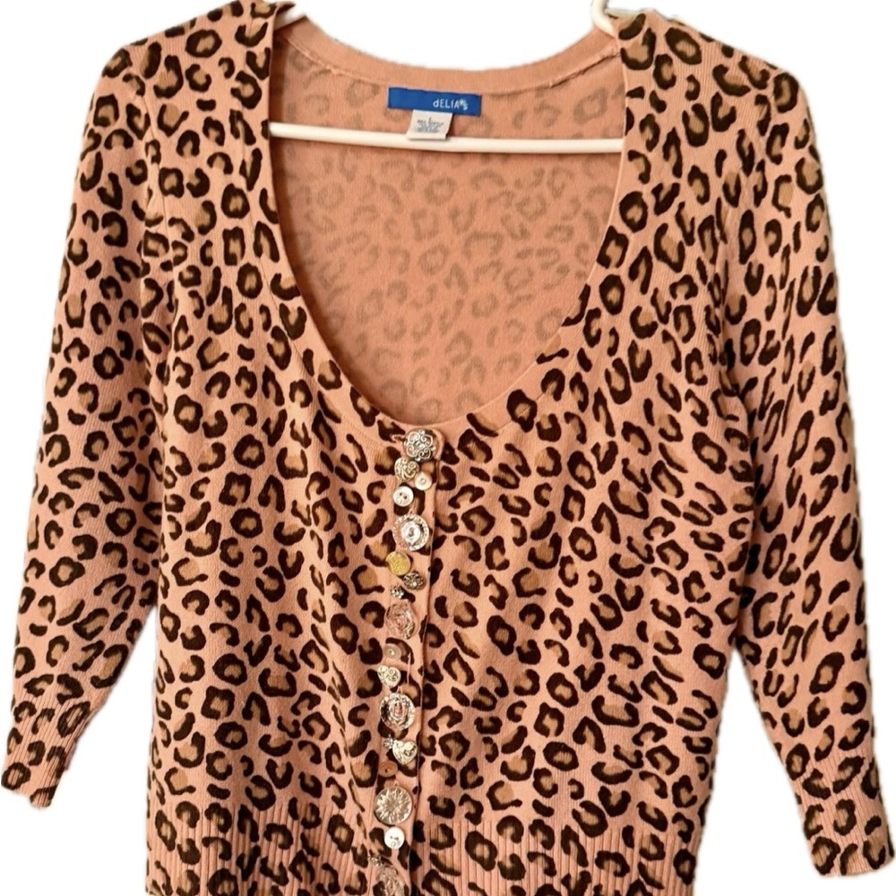 dELiA*s Leopard Print Cardigan in Tan and Black